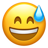 Apple design of the grinning face with sweat emoji verson:ios 16.4