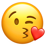 Apple design of the face blowing a kiss emoji verson:ios 16.4