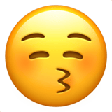 Apple design of the kissing face with closed eyes emoji verson:ios 16.4