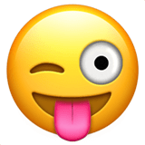 Apple design of the winking face with tongue emoji verson:ios 16.4