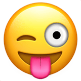 Apple design of the winking face with tongue emoji verson:ios 16.4