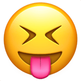 Apple design of the squinting face with tongue emoji verson:ios 16.4