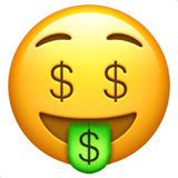 Apple design of the money-mouth face emoji verson:ios 16.4