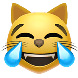 Apple design of the cat with tears of joy emoji verson:ios 16.4
