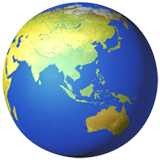 Apple design of the globe showing Asia-Australia emoji verson:ios 16.4