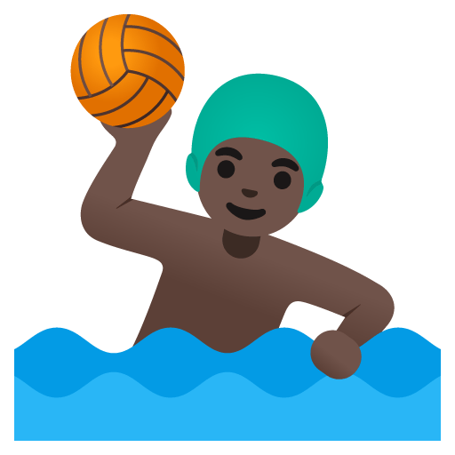 Google design of the man playing water polo: dark skin tone emoji verson:Noto Color Emoji 15.0
