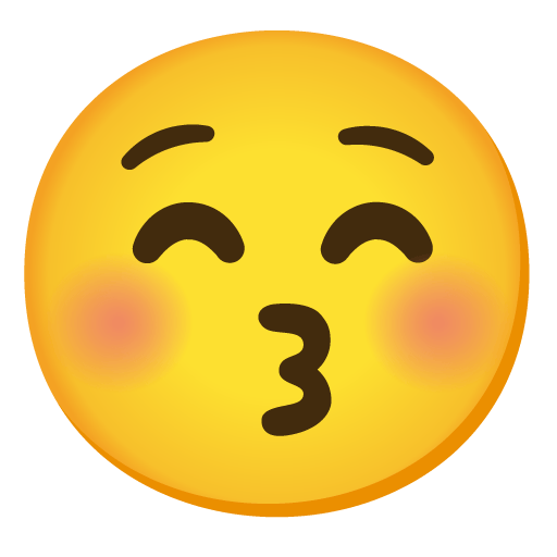 Google design of the kissing face with closed eyes emoji verson:Noto Color Emoji 15.0