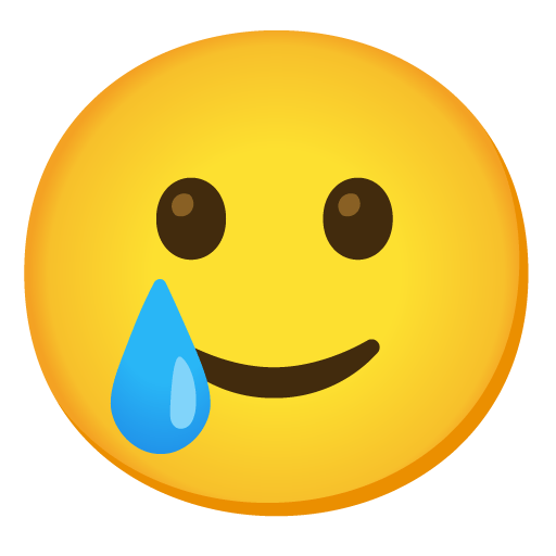 Google design of the smiling face with tear emoji verson:Noto Color Emoji 15.0