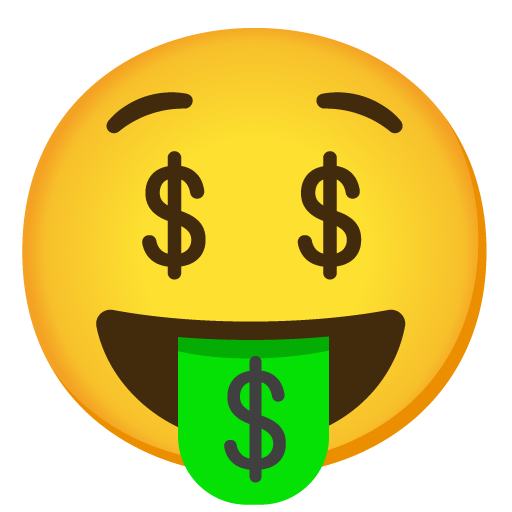 Google design of the money-mouth face emoji verson:Noto Color Emoji 15.0