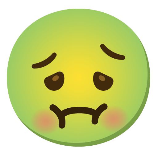 Google design of the nauseated face emoji verson:Noto Color Emoji 15.0