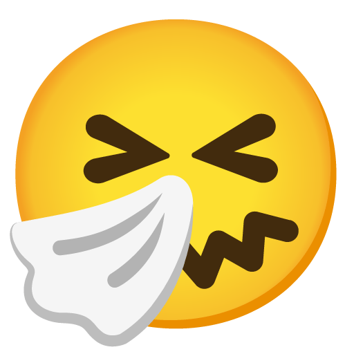Google design of the sneezing face emoji verson:Noto Color Emoji 15.0