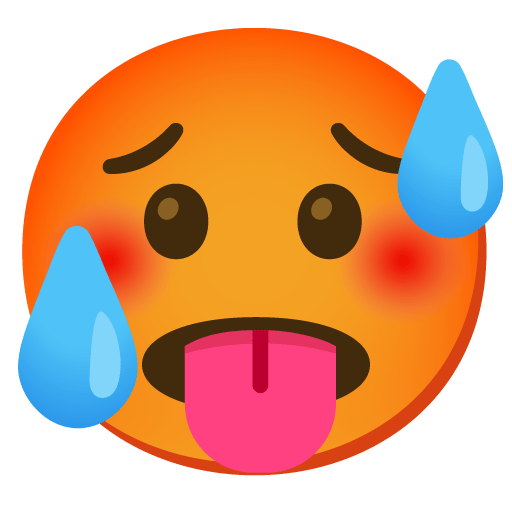 Google design of the hot face emoji verson:Noto Color Emoji 15.0