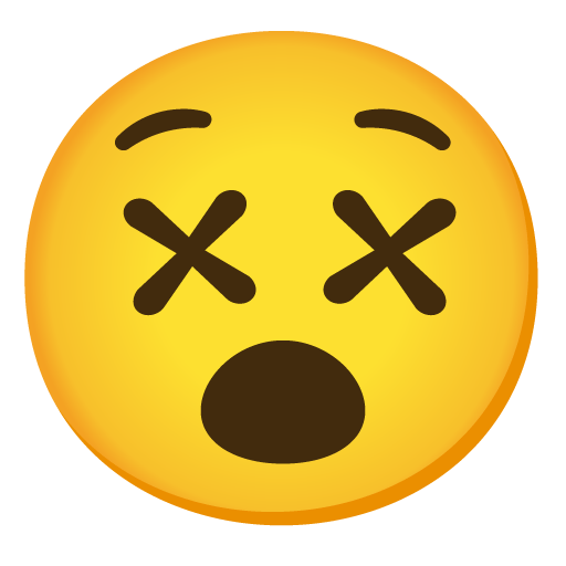 Google design of the face with crossed-out eyes emoji verson:Noto Color Emoji 15.0