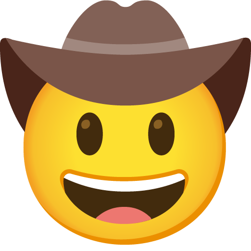 Google design of the cowboy hat face emoji verson:Noto Color Emoji 15.0