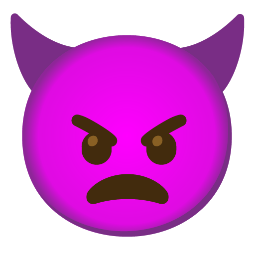 Google design of the angry face with horns emoji verson:Noto Color Emoji 15.0
