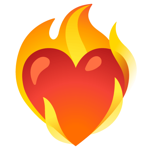 Google design of the heart on fire emoji verson:Noto Color Emoji 15.0