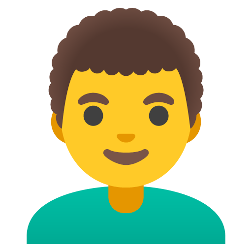 Google design of the man: curly hair emoji verson:Noto Color Emoji 15.0