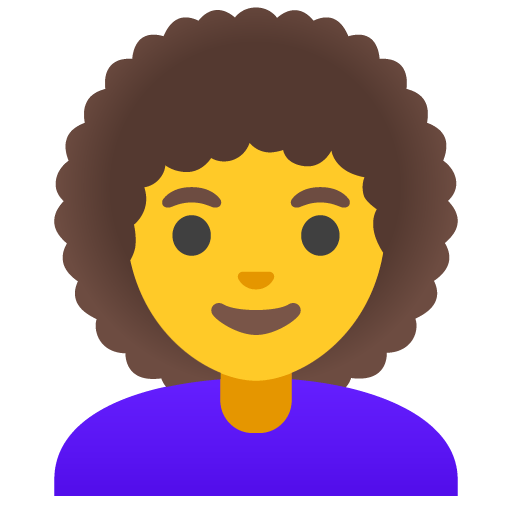 Google design of the woman: curly hair emoji verson:Noto Color Emoji 15.0