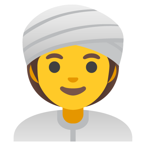 Google design of the woman wearing turban emoji verson:Noto Color Emoji 15.0