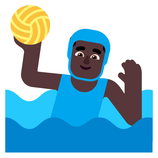 Microsoft design of the man playing water polo: dark skin tone emoji verson:Windows-11-22H2