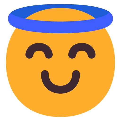 Microsoft design of the smiling face with halo emoji verson:Windows-11-22H2