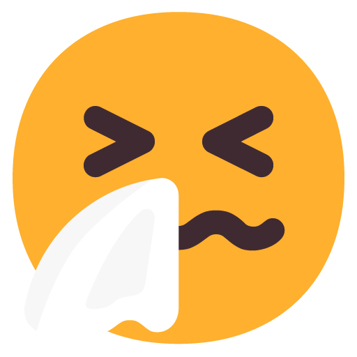 Microsoft design of the sneezing face emoji verson:Windows-11-22H2