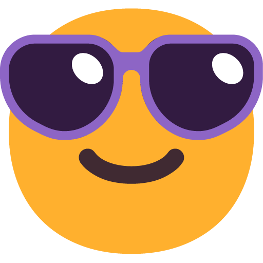 Microsoft design of the smiling face with sunglasses emoji verson:Windows-11-22H2