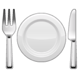 Whatsapp design of the fork and knife with plate emoji verson:2.23.2.72