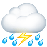 Apple design of the cloud with lightning and rain emoji verson:ios 16.4