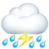 Apple design of the cloud with lightning and rain emoji verson:ios 16.4