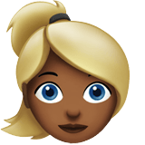 Apple design of the woman: medium-dark skin tone blond hair emoji verson:ios 16.4