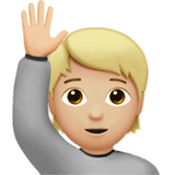 Apple design of the person raising hand: medium-light skin tone emoji verson:ios 16.4