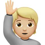 Apple design of the person raising hand: medium-light skin tone emoji verson:ios 16.4