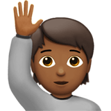 Apple design of the person raising hand: medium-dark skin tone emoji verson:ios 16.4