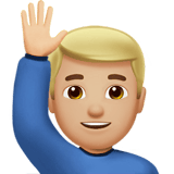 Apple design of the man raising hand: medium-light skin tone emoji verson:ios 16.4