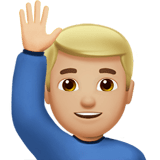 Apple design of the man raising hand: medium-light skin tone emoji verson:ios 16.4