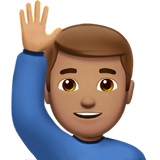 Apple design of the man raising hand: medium skin tone emoji verson:ios 16.4