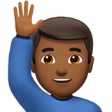 Apple design of the man raising hand: medium-dark skin tone emoji verson:ios 16.4