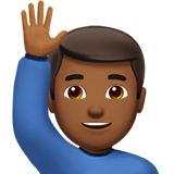 Apple design of the man raising hand: medium-dark skin tone emoji verson:ios 16.4
