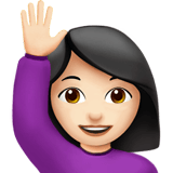 Apple design of the woman raising hand: light skin tone emoji verson:ios 16.4