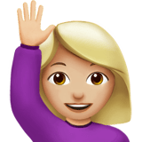 Apple design of the woman raising hand: medium-light skin tone emoji verson:ios 16.4