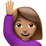 Apple design of the woman raising hand: medium skin tone emoji verson:ios 16.4