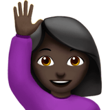 Apple design of the woman raising hand: dark skin tone emoji verson:ios 16.4
