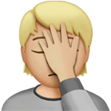 Apple design of the person facepalming: medium-light skin tone emoji verson:ios 16.4