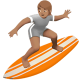 Apple design of the person surfing: medium skin tone emoji verson:ios 16.4