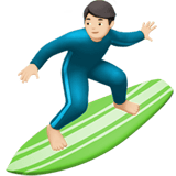 Apple design of the man surfing: light skin tone emoji verson:ios 16.4