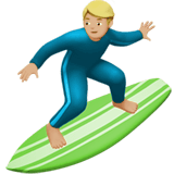 Apple design of the man surfing: medium-light skin tone emoji verson:ios 16.4