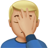 Apple design of the man facepalming: medium-light skin tone emoji verson:ios 16.4