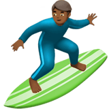 Apple design of the man surfing: medium-dark skin tone emoji verson:ios 16.4