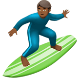 Apple design of the man surfing: medium-dark skin tone emoji verson:ios 16.4